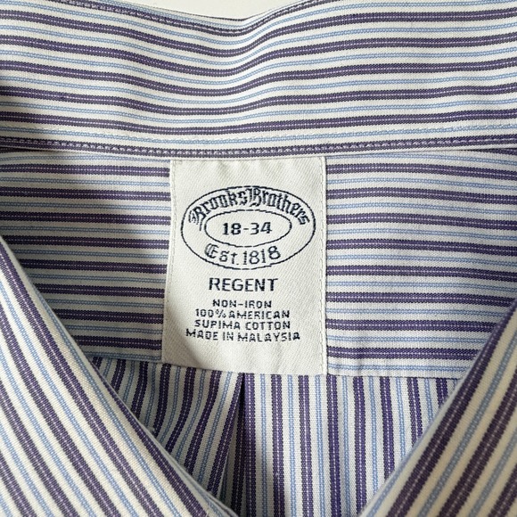 Vintage Brooks Brothers Regent Striped Supima‎ Cotton Oxford Shirt Size 18-34 - Picture 5 of 6